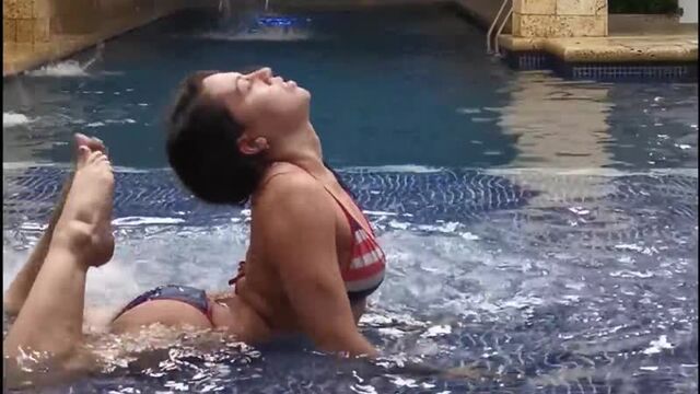 Passionate Fucking With Sexy Brunette In The Pool Till Powerful Orgasm