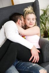 Blonde teen with a round ass Anna Rey rides a dick after getting stripped