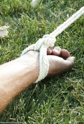 Femdom Isis Love rides her tied up slave's face & dick in outdoor rope bondage
