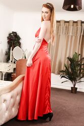 Ginger babe in red dress Alice Brookes shows her fantastic bosom in a solo