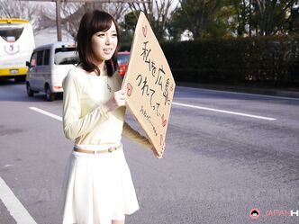 Asian sweetie Shiori Yamate reveals her hot breasts and sucks a dong in a car