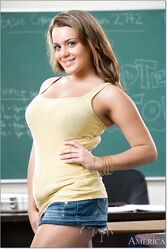 Sweet looking student Sindee Shay shows tiny tits and gets nailed