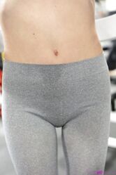 Petite young Ava Parker shows cameltoe at the gym & get her tiny pussy gaped