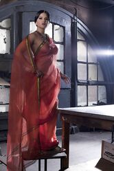 Busty solo girl Sunny Leone models solo in see thru Indian attire