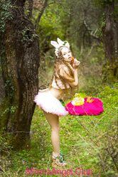 Cute brunette babe Milena Angel stuffs her twat with a carrot outdoors