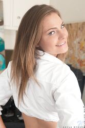 Horny schoolgirl Shyla Ryder reveals her pink pussy lips, asshole & hot feet