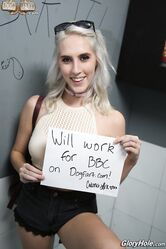Horny blonde Cadence Lux enjoys a BBC & swallows its huge load at a gloryhole
