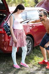 European teen Taylor Krystal gets her twat fingered and stuffed in a trunk