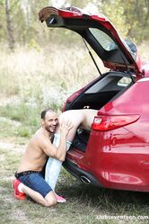 European teen Taylor Krystal gets her twat fingered and stuffed in a trunk