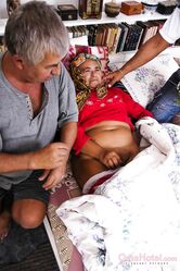 Old granny Heidrun masturbates with toys before hard threeway with old dudes