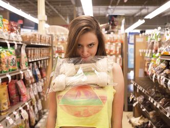 Teen girlfriend Elektra Rose flashes her hot boobs and small ass in a store