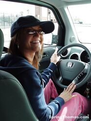 Pretty driver Spring Thomas picks up black stranger to have quickie in car