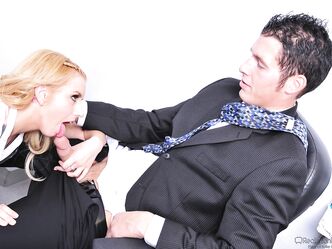 Slutty office girl Lexi Belle gets her petite pussy pounded on the boss's desk