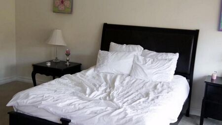 Delicate sex of two blondes in the bedroom