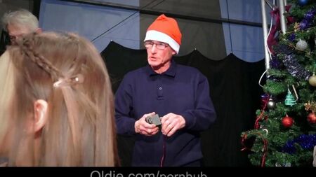 Old people in a crowd fucked a beautiful Snow Maiden with big breasts