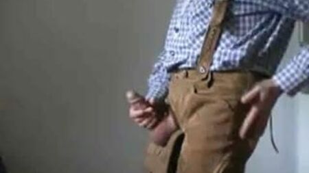 Bavarian shows off in his Lederhosen