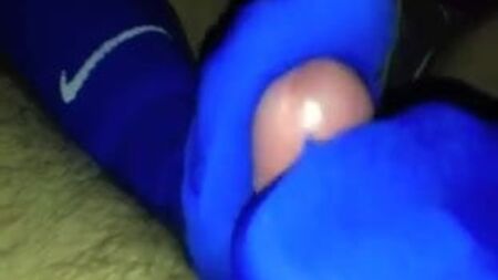 Footjob Toejob in blue football socks