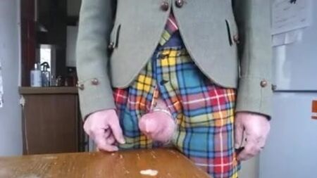 When step dad's tartan kilt gets dirty with cum.