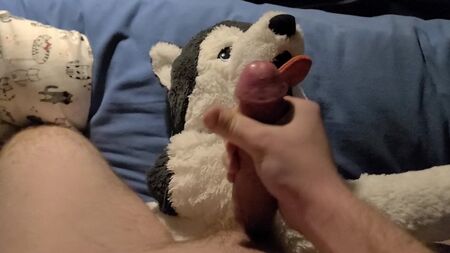 cumming on husky plush