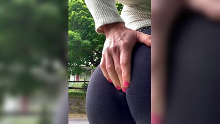 Slutty crossdresser tight yoga pants public street