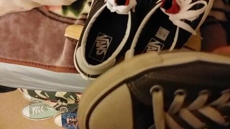 huge cum load on lady's vans sneakers