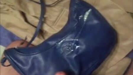 cum on soft leather handbag and leather jacket