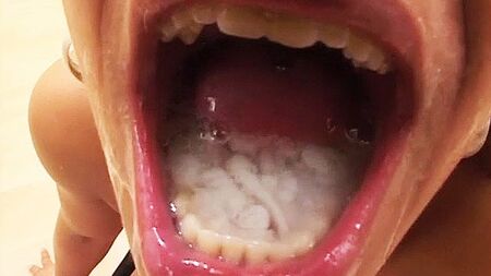 a mouth full of cum