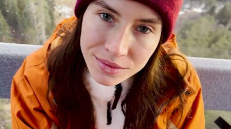 POV. Naughty stranger seduced me with public blowjob in mountain cableway and begged to cum in mouth