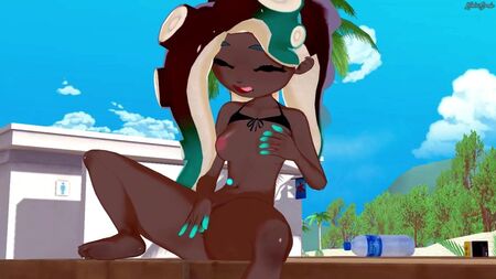Marina Ida fingers her pussy on the beach. Splatoon 2 Hentai