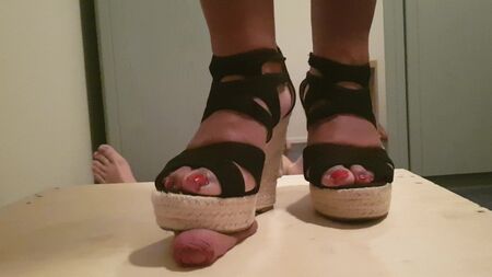 Wedge heels crushing my cock