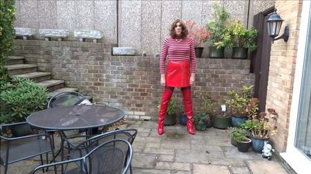 Alison - Piss and Cum in Red PVC Skirt and Thigh Boots