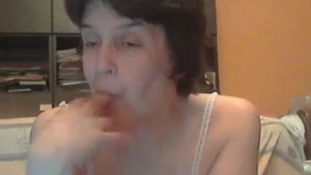 Older woman chatting online