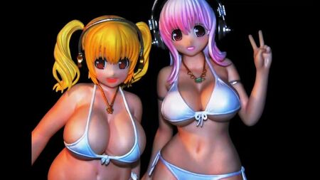 Super Sonico and super Pochaco figures bukkake by FL 75