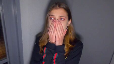 We fucked in the stairwell while parents are at home - Cum in panties and put them on - POV 4K