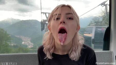 Teen swallows loads of cum on a cable car public blowjob Eva Elfie - Beautiful Babes
