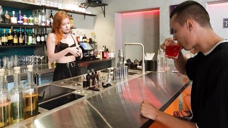 Delicious Discoveries: Customer Goes Down Hot Bartender's Lingerie