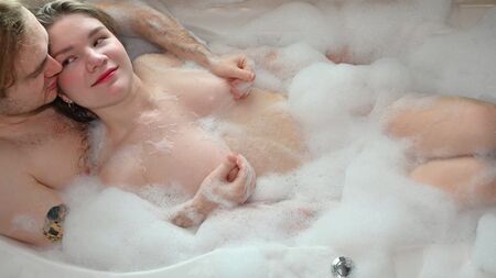 Hot sex of students after a bubble bath