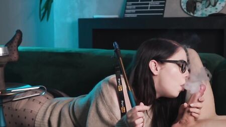 Girl in Glasses Smokes and Sucks Big cock while I Cunnilingus her in 69 position - MollyRedWolf