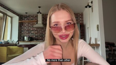 Pretty whore sucks dirty in her glasses