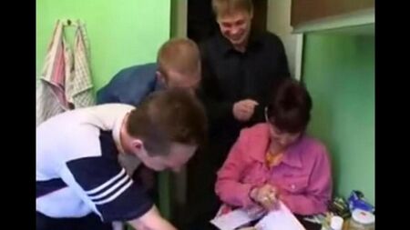 Russian mother and three guys at the same time