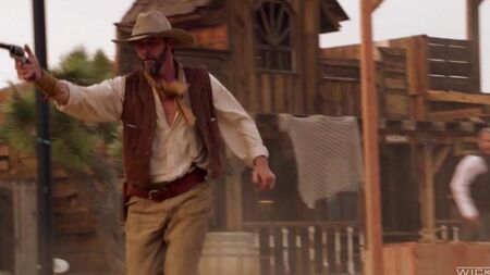 The cowboy licked a pink hard clitoris and punished