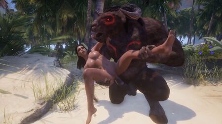 Big-boobed girl Pleasuring two Monsters