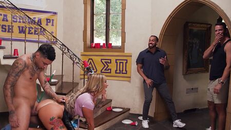 Busty MILF Housekeeper Gets ROUGH GANGBANG + BUKKAKE AT COLLEGE FRAT!