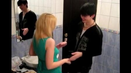 Blonde sucks and fucks in the toilet
