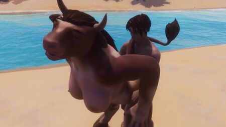 Furry cow girl fucks with a man