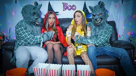 Step Daughters In Costumes Dani Blu & Bailey Base Bang Their Step Dads On Halloween