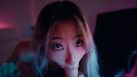 SEXY Asian Teen Raya Steele Massages My Cock With Her Throat!