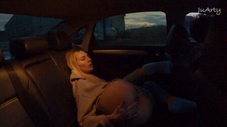 Playing with my pussy and Lush in the back seat of the car -