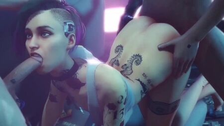 Cyberpunk Judy Alvarez Panam Palmer Blowjob Anal Fuck Uncensored Hentai Compilation