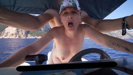 Pregnant girl fucks in public on a boat and gets orgasms and creampie on vacation